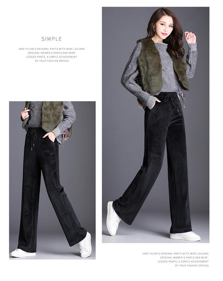 2023 Женские брюки больших размеров с высокой талией и широкими штанинами из золотого бархата на флисовой подкладке - Коллекция Осень/Зима