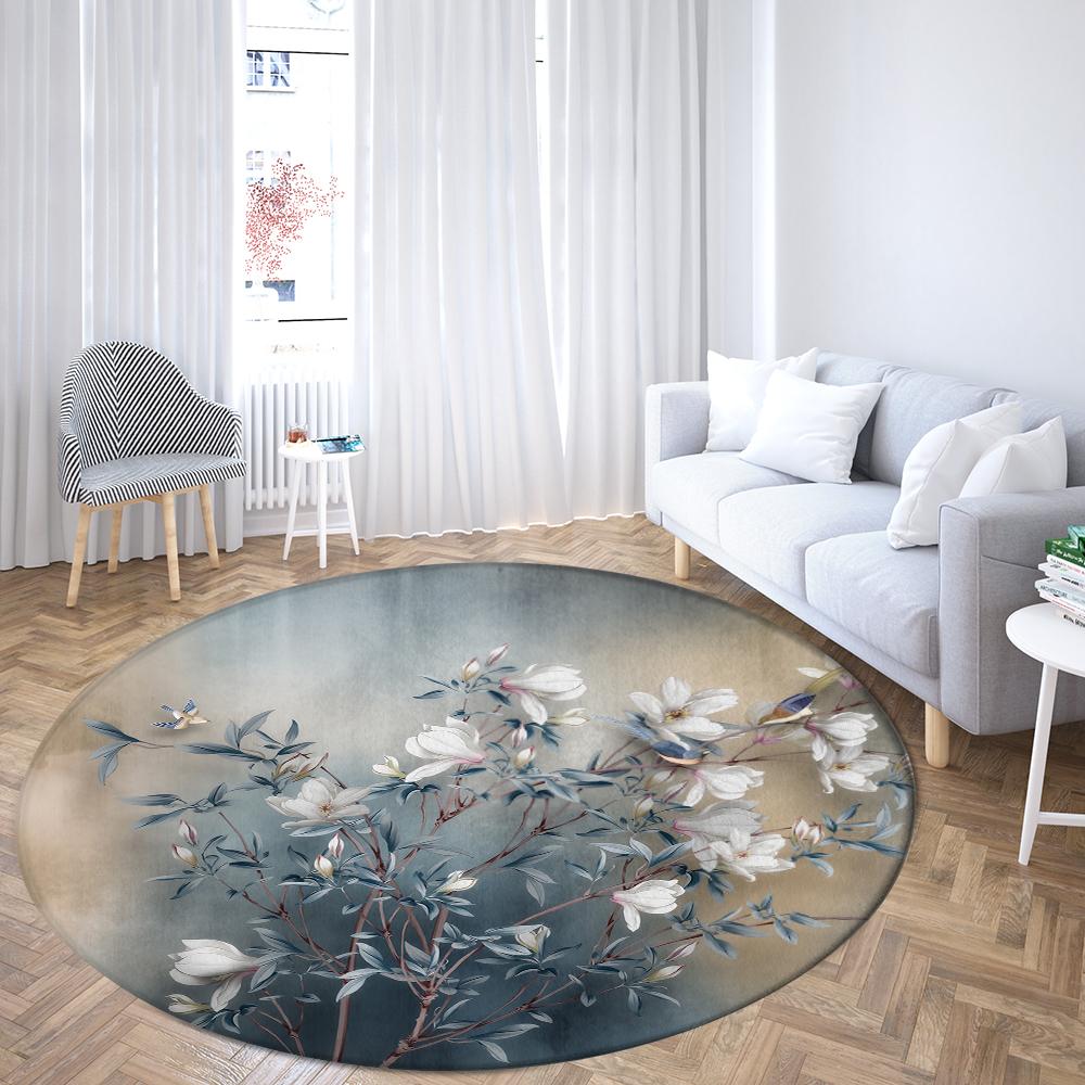 Круглый ковер с принтом тропических растений, семейная гостиная, спальня, ванная комната, напольный коврик, ковер для украшения пола
