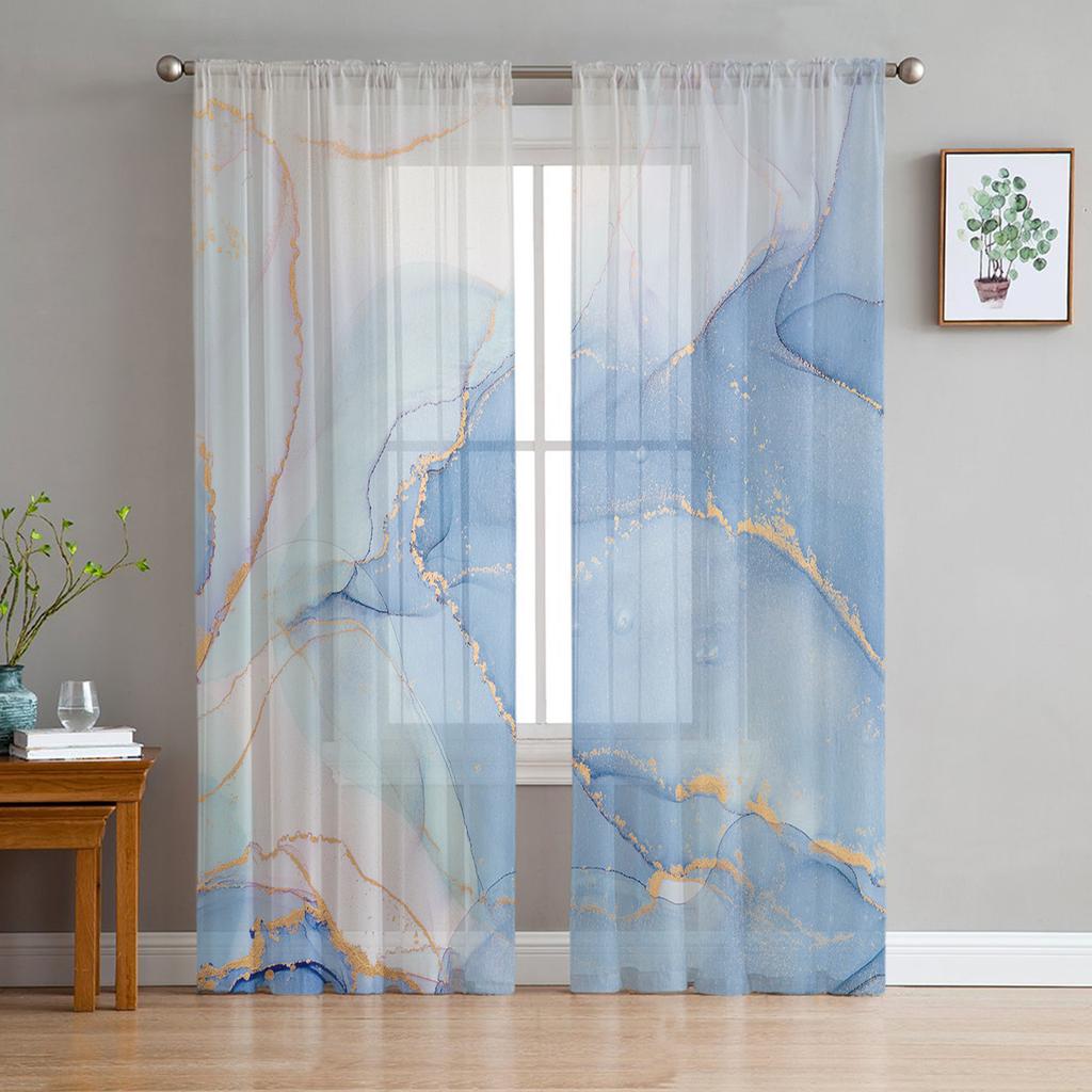 Marble Texture Tulle Curtains for Living Room Bedroom Kitchen Decoration Transparent Chiffon Sheer Voile Window Curtain