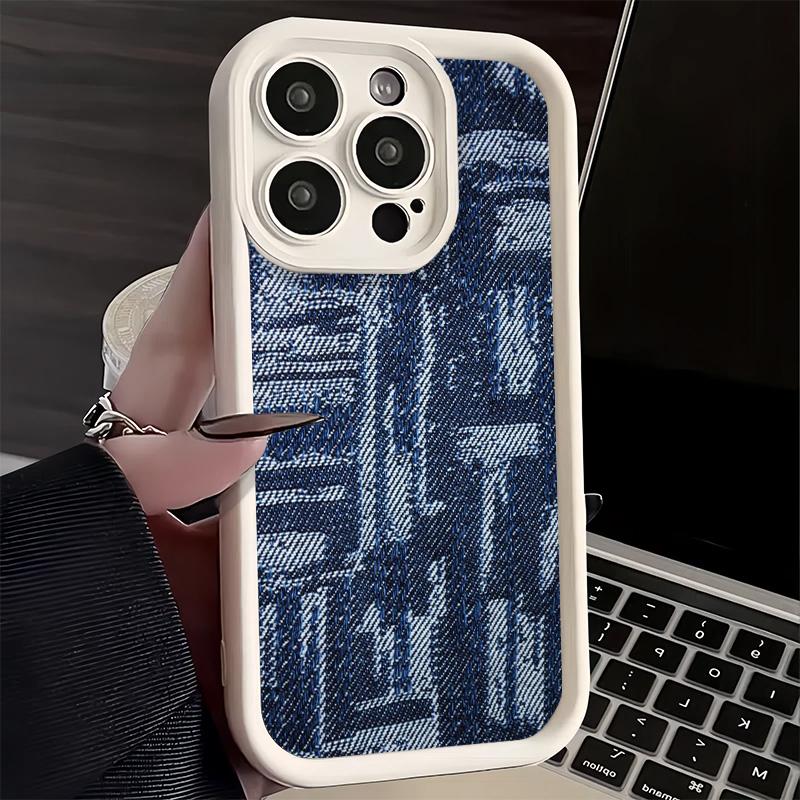 Чехол для телефона iPhone 17 Air 16E 15 16 Pro Max Ретро-узор из денима Чехол 14 Plus 13 12 Mini Мягкий силиконовый чехол Fundas
