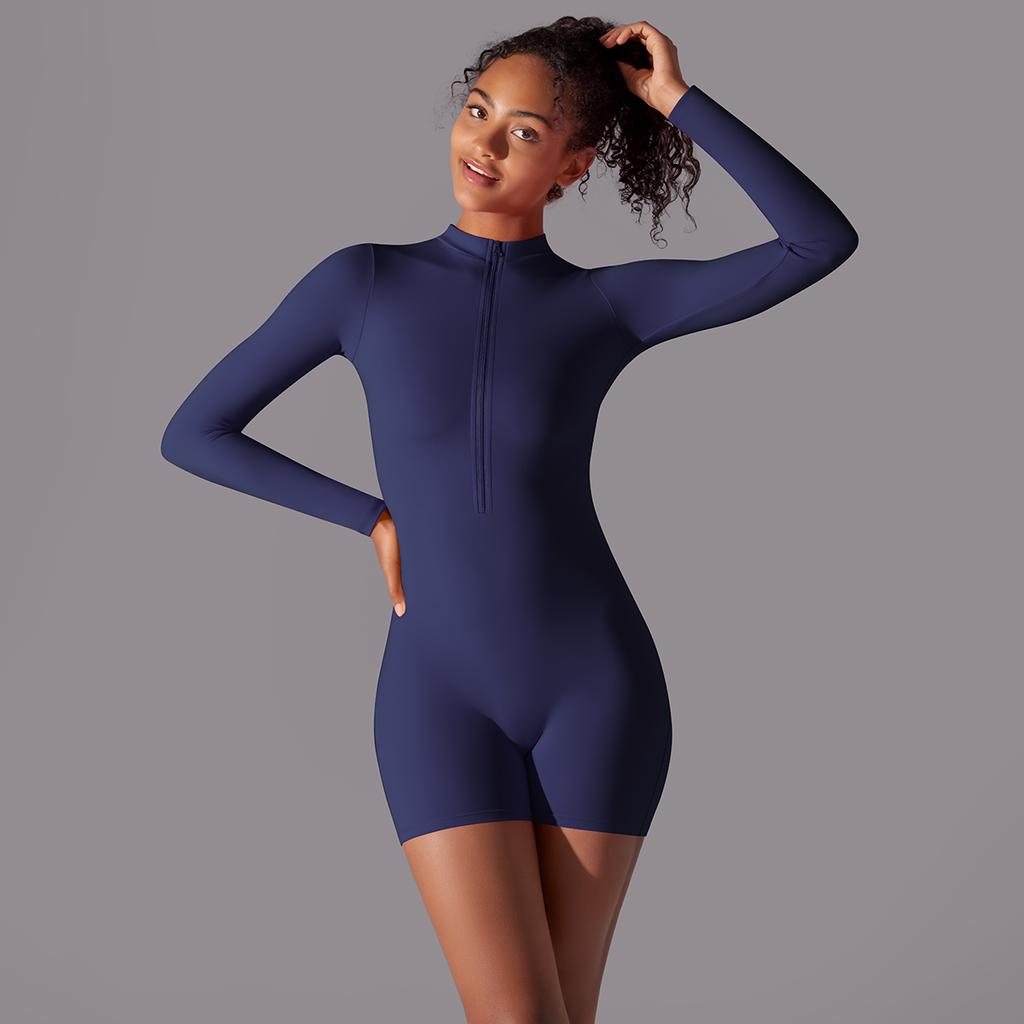 Шорты, комбинезон для йоги Nessaj, высокоэластичный женский спортивный комбинезон, однотонный цельный спортивный костюм на молнии