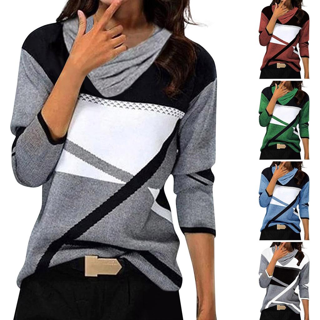Женские топы Нарядные повседневные рубашки с длинными рукавами с перекрестным V-образным вырезом и цветными блоками Повседневная туника Блузки Топы