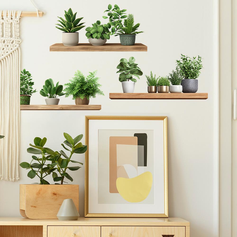 Painted Potted Plant with Shelf Self Adhesive Wall Sticker for Bedroom Living Room Home Background Decor