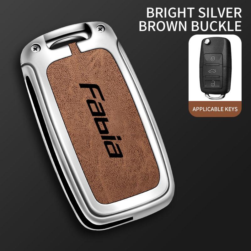 AAAJC1 Zinc Alloy Car Remote Control Key Case Cover Holder Shell Fob for Skoda FABIA Protection Key Chain Buckle Keyless Accessories