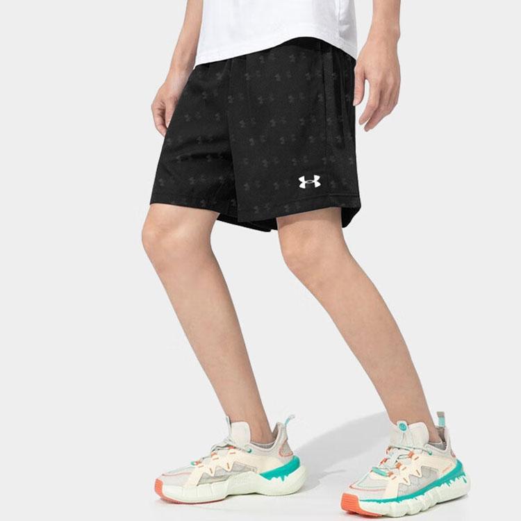 Under Armour Full Print Logo Elastic Breathable Training Shorts Men Bottoms Black 21500231-001