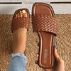 Women's Sandals Summer Fashion Flat Bottom Slippers Casual Simple Woven Strap Sandy Beach