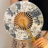 Round Folding Hand Fan Bamboo Handle Chinese Fans Photography Props Windmill Fan  Lady