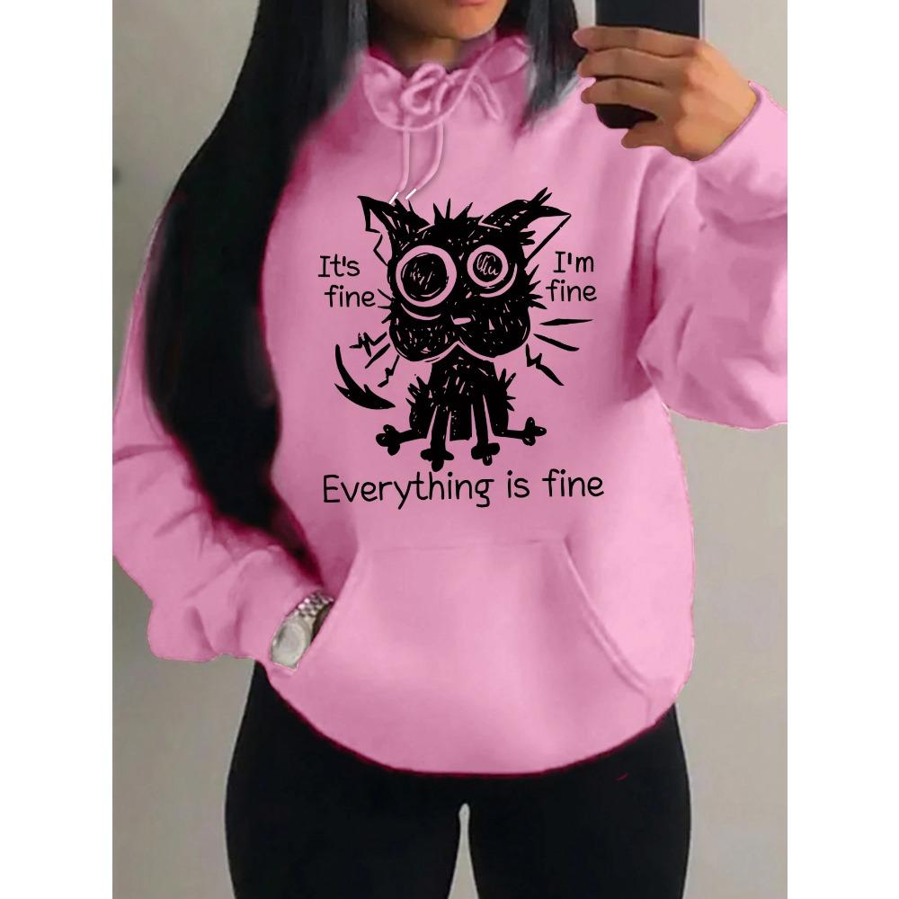 Все в порядке Забавная принт собаки Женские толстовки Флисовая толстовка Осень Свободная толстовка Карман Удобная Женская