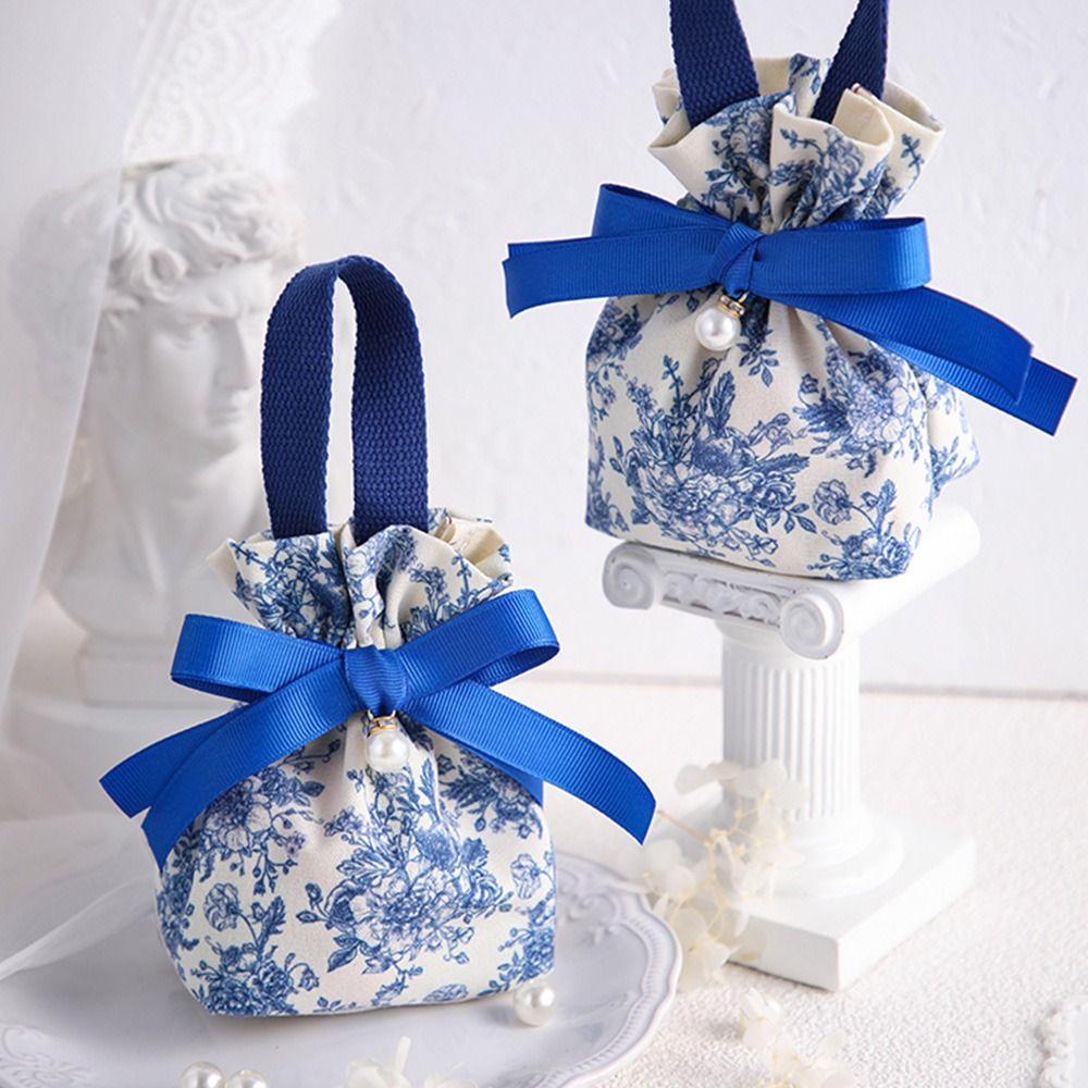 Hot Sale Wedding Flower Hand-painted Gift Packaging Boxes Drawstring Bag Candy Pouch Candy Bag