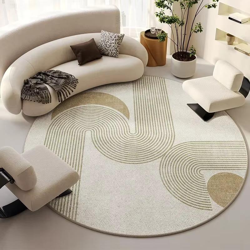 Minimalist Black Geometric Triangle Round Rug  Modern Abstract Polyhedral Line Circular Mat Non Slip Living Room Floor Carpet