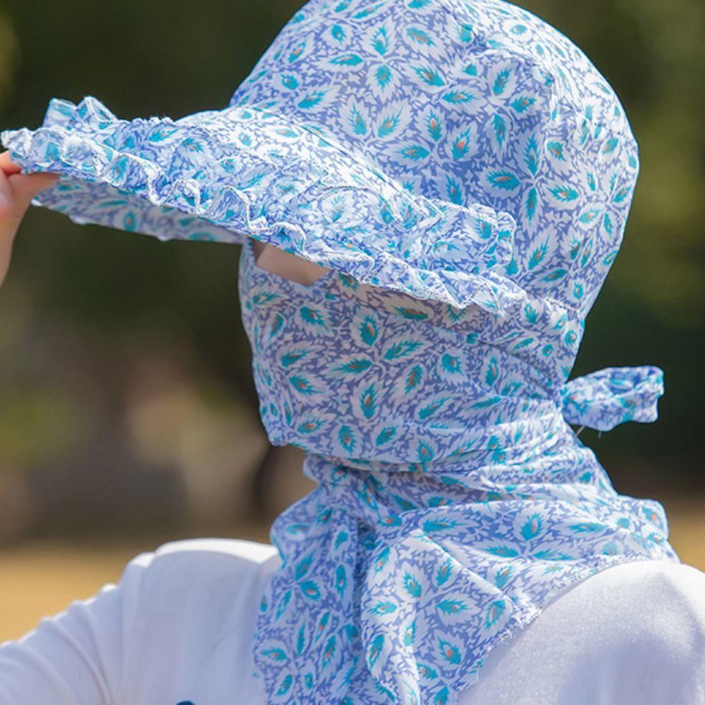 Printing Tea Picking Hat UV Protection Sun Protection Sunshade Shawl Cap Wide Brim Face Mask Neck Protection Hat Summer