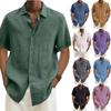 Men Cotton Linen Men's Short-Sleeved Shirts Summer Solid Color Turn-down Collar Casual Beach Style Plus Size Tops