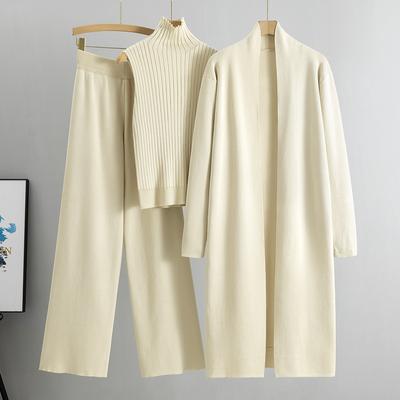 Весенне-осенний женский кардиган из 3 предметов, спортивные костюмы, модный вязаный комплект со штанами, женский свитер, костюм, винтажный модный женский комплект из 3 предметов