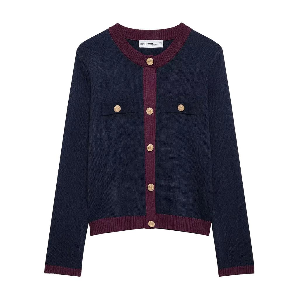 Женский вязаный топ французского стиля Сяосянфэн контрастных цветов