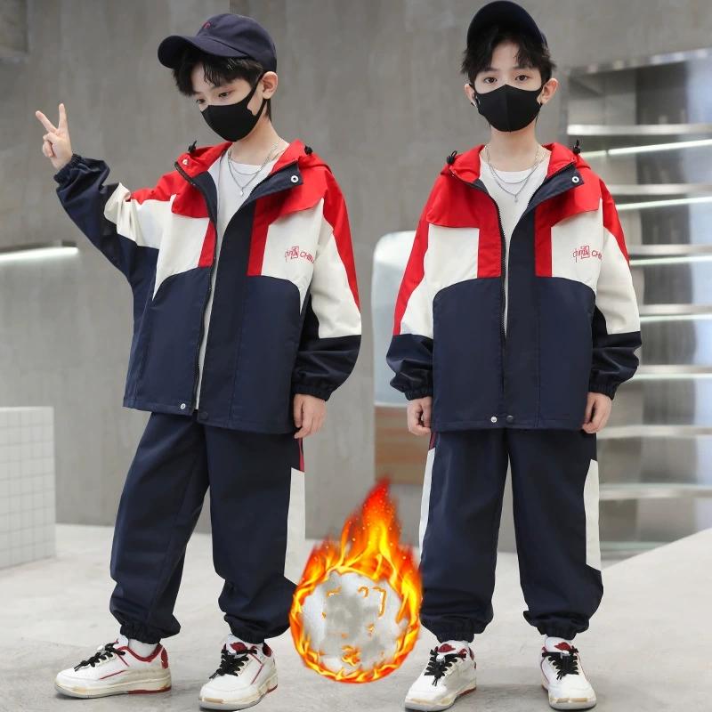 Осенние костюмы для мальчиков, Спортивная одежда для больших детей, Детская мода, Осенние худи контрастных цветов