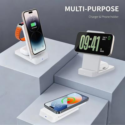 Магнитная беспроводная зарядка 3 в 1 Подставка для телефона Для Magsafe iPhone 17~12 Pro Max iWatch 11~2 SE Airpods Pro Станция быстрой зарядки