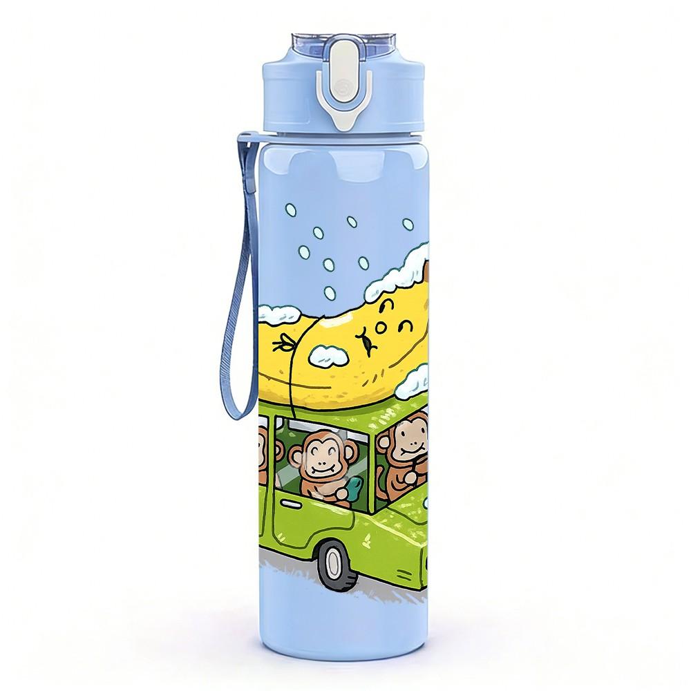 1PC Bear Driving Car Cartoon 750ml Color Plastic Sports Water Bottle Leakproof Flip Straw Lid Suitable for Sports Office Home Use
