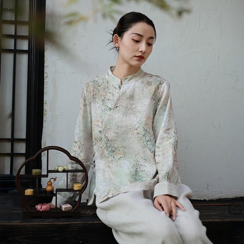 Johnature Женские рубашки в китайском стиле с длинным рукавом, блузки с весенними пуговицами, винтажные женские рубашки