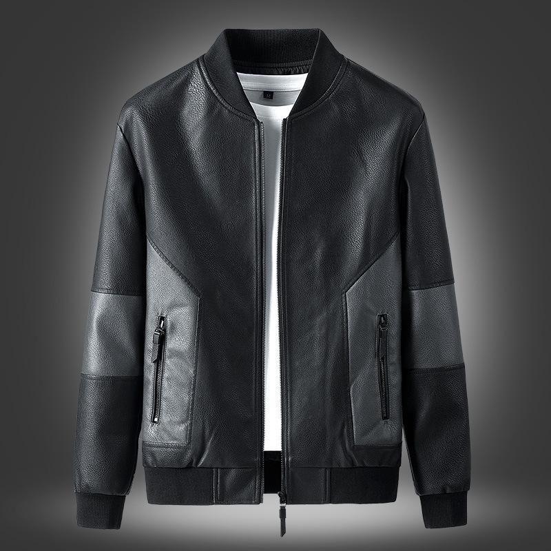 Men's Brand Leather Jacket Slim Motorcycle Jacket Wear-resistant PU Leather Jacket Fashion Trend Motorcycle Zip Jacket Casual Street Windbreaker
