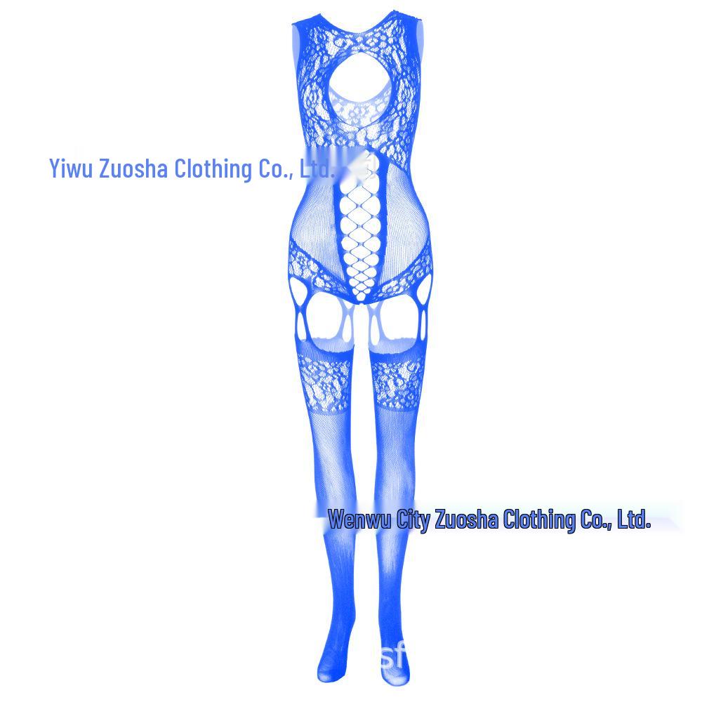 European & American Sexy Halterneck Cutout Jacquard Mesh Bodystocking Suspender Bodysuit