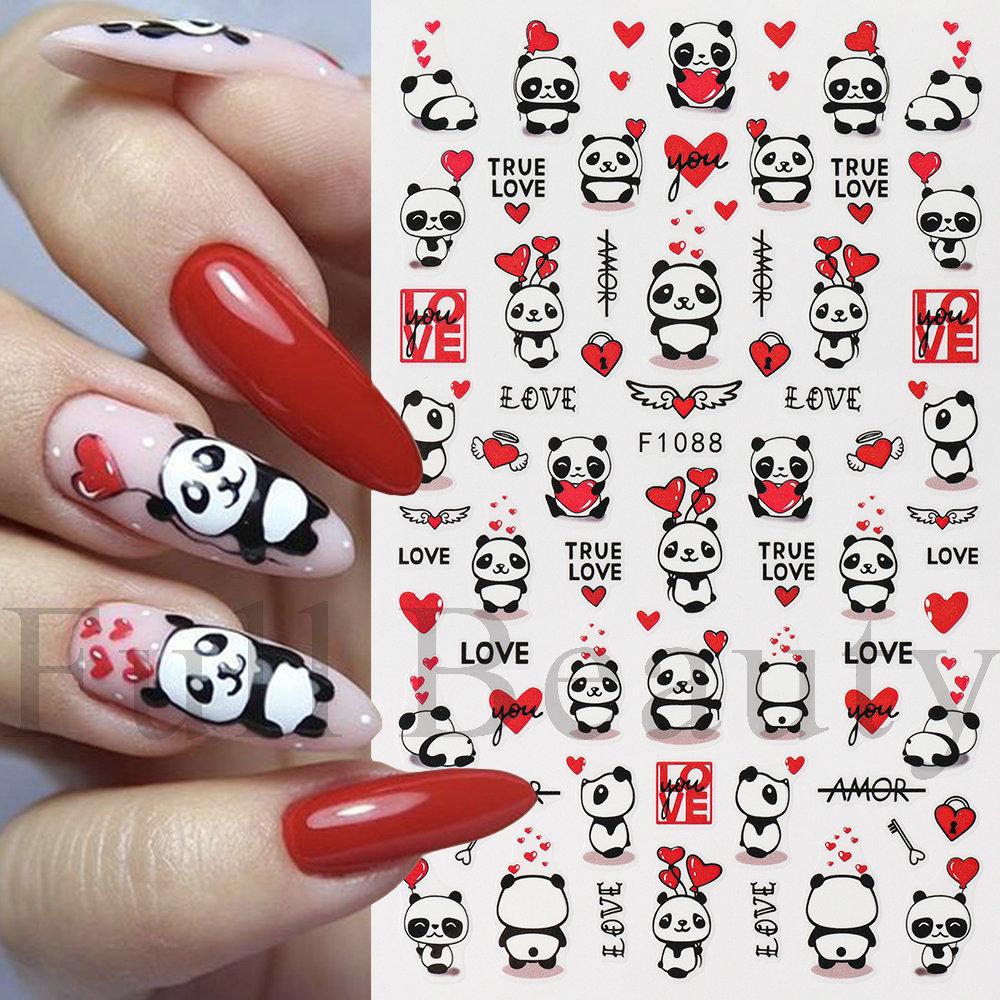 Nail Art Stickers, Romantic Valentine'S Day Love Cartoon Panda Love Adhesive Nail Stickers