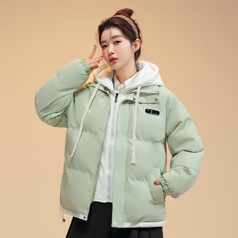 Fashionable Short Splicing Cotton-padded Oversize Jacket for Women In Winter