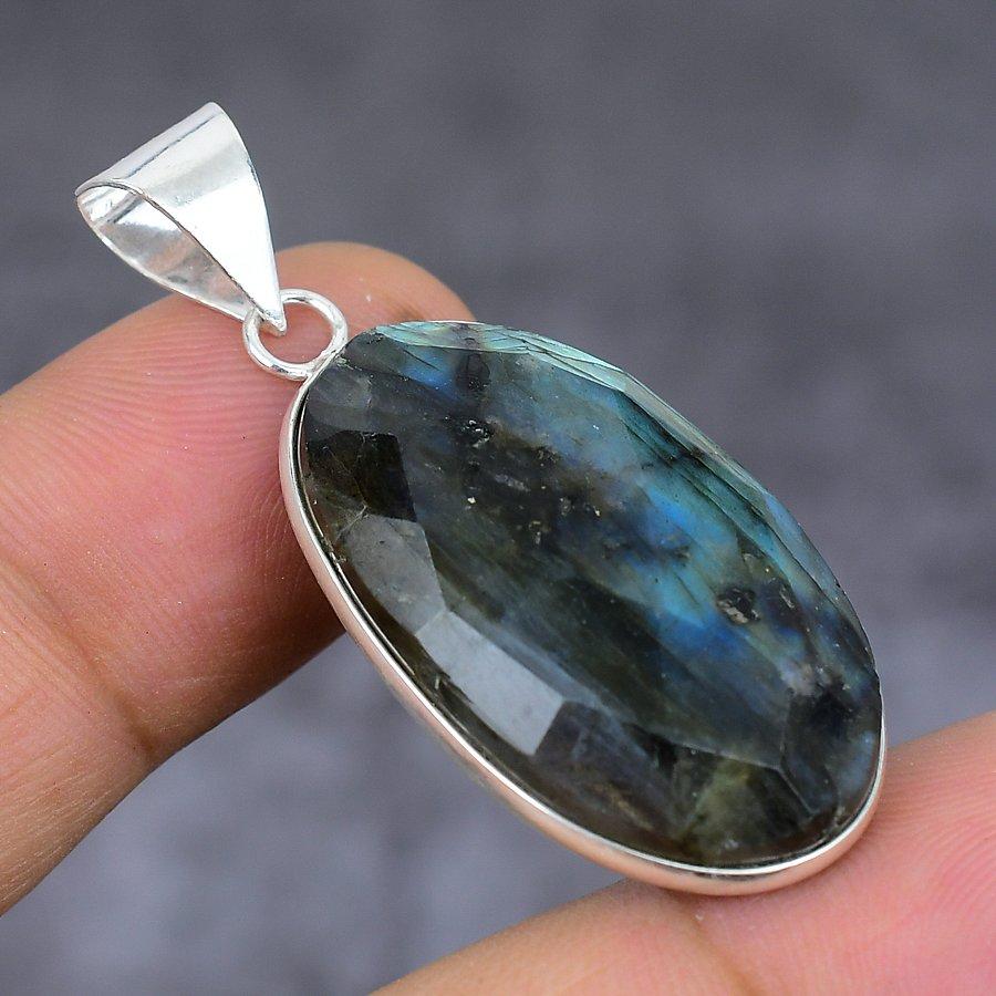 Natural Labradorite Gemstone 925 Sterling Silver Jewelry Pendant 1.65" o2S57