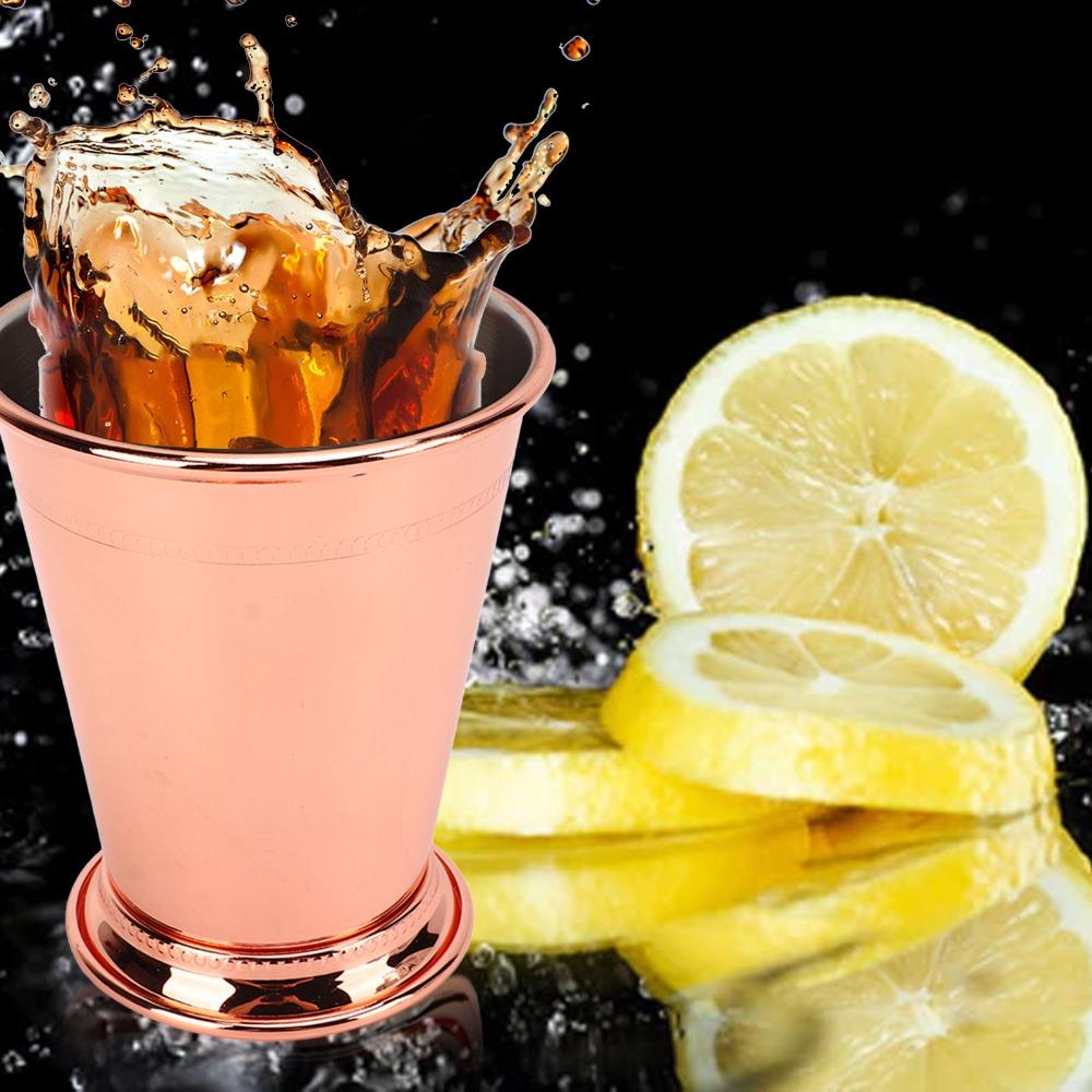 2pcs Rose Gold Mint Julep Cup Beaded Stainless Steel Cocktail Glasses Metal Drinking Glasses Party