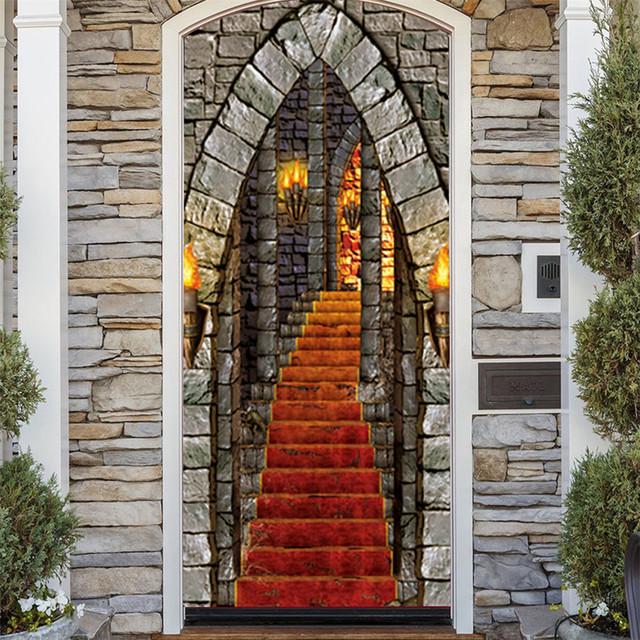 3D серые обои ужасов для украшения Хэллоуина, наклейка на дверь, самоклеящаяся водонепроницаемая наклейка на стену из ПВХ, декор для вечеринки, фреска с зомби