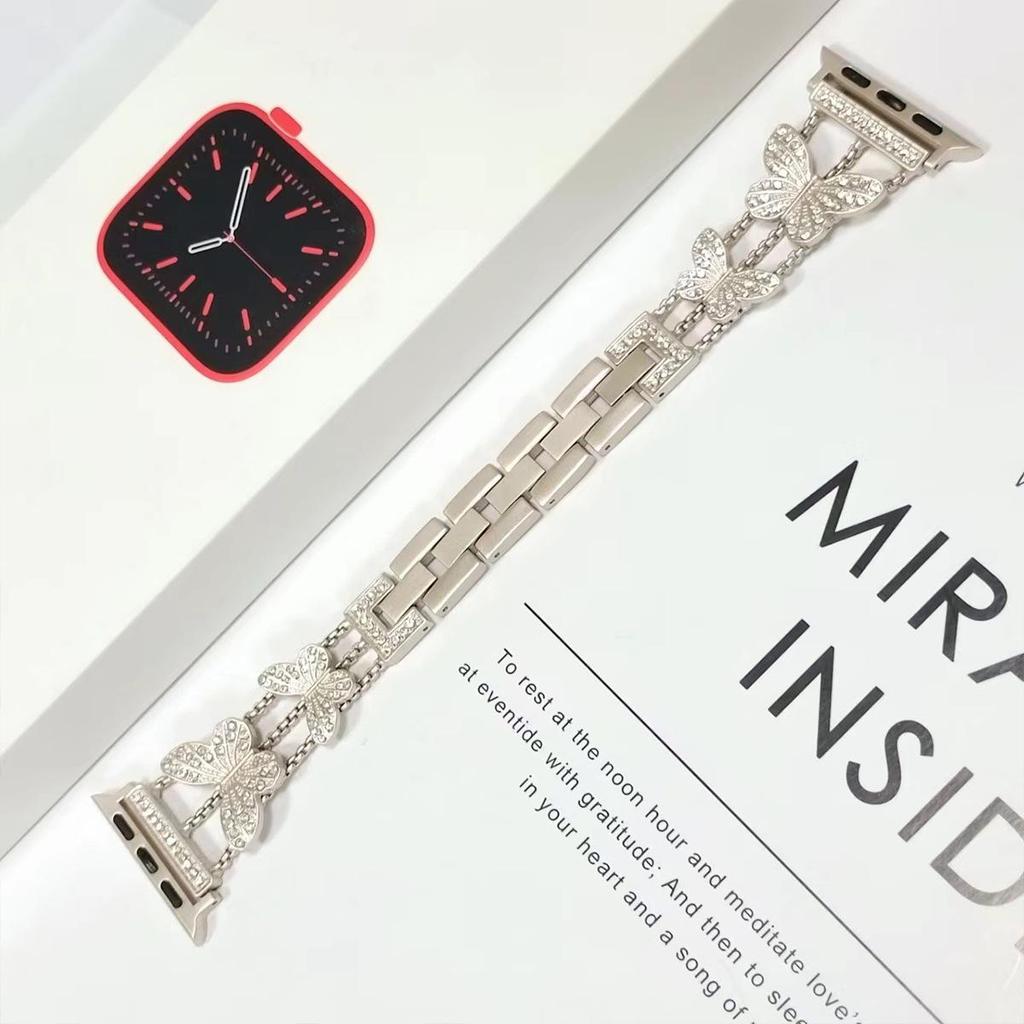 Для ремешка Apple Watch 44 мм 40 41 38 мм, блестящий металлический браслет с бабочками для iWatch Series 9 8 7 6 5 4 3 SE 42 мм 45 мм