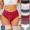 3PCS/Set Women Floral Lace Panties Sexy Perspective G-String High Waist Underpants Female Breathable Intimates Lingerie