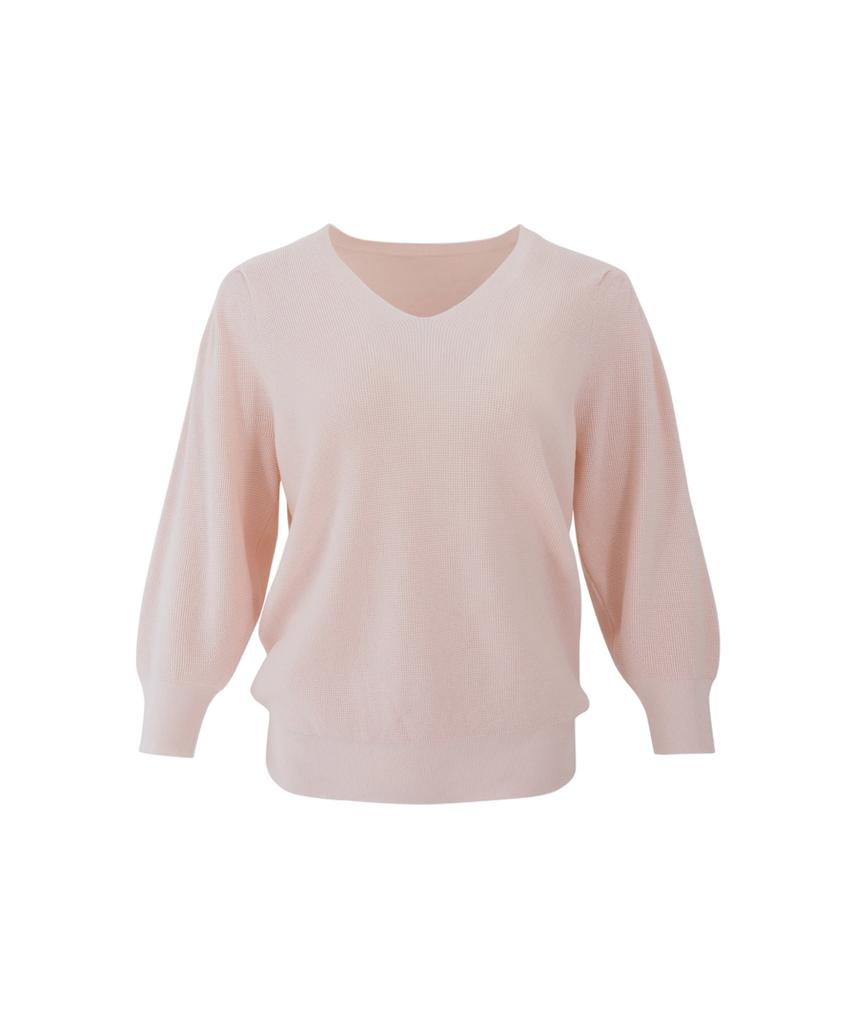Baseukala Вязаный топ с V-образным вырезом и рукавами 3/4 с воланами (5Colors)