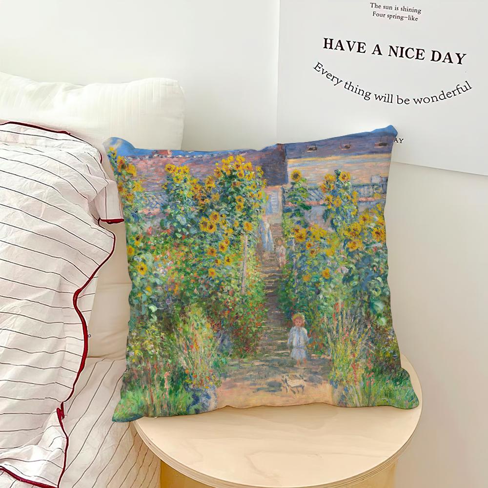 Водяные лилии Клод Моне Изобразительное искусство Наволочка для дивана Гостиная Спальня Изголовье Спинка Подушка Квадратная Подушка Время Сна