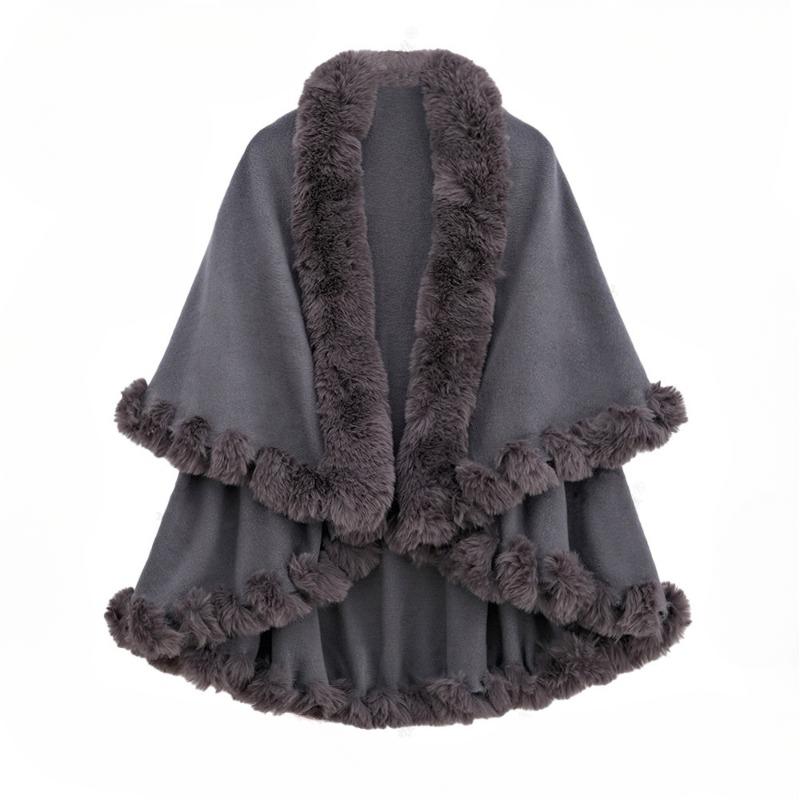 Осенне-зимняя женская двухслойная накидка из искусственного меха с капюшоном и кардиганом
