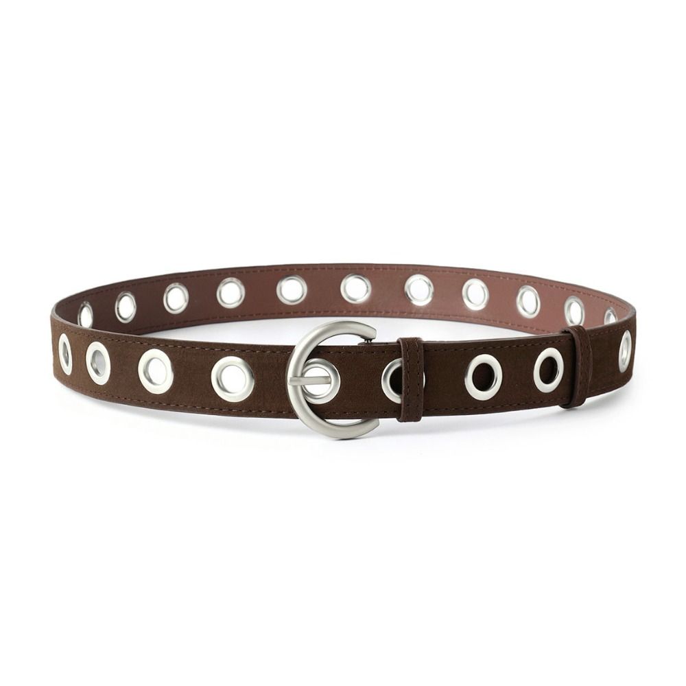Big Buttonhole Suede Leather Belt Luxury Design Retro Waistband Women Waist Belt Jeans Decoration