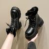 Motorcycle Boots Women Winter  Waterproof Warm  Plush Snow Boots Woman Lace-Up Platform Plush Ankle Botas