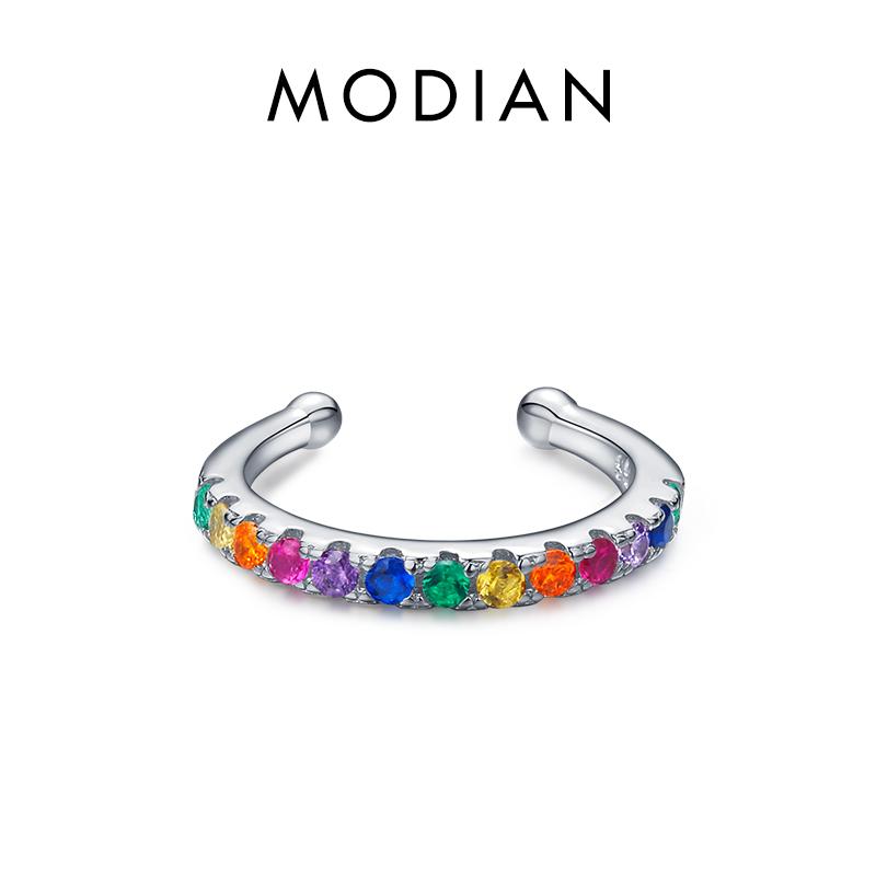 Modian 1 шт. Радужные серьги-каффы из стерлингового серебра 925 пробы, модные уникальные круглые крошечные серьги-клипсы для женщин и девочек, ювелирные аксессуары