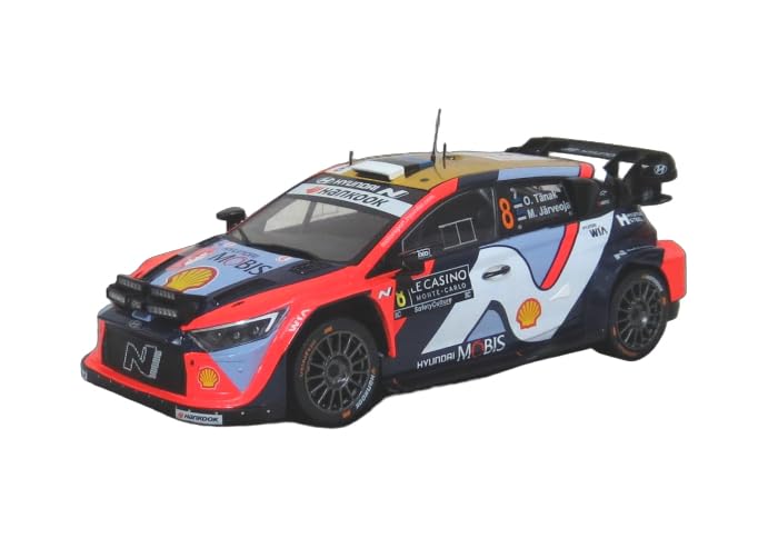 IXO Scale Hyundai I20 N Rally1 2025 Monte Carlo Rally Night Lights Finished Model with Sponsor Logos 1/18 #8 O. Tänak