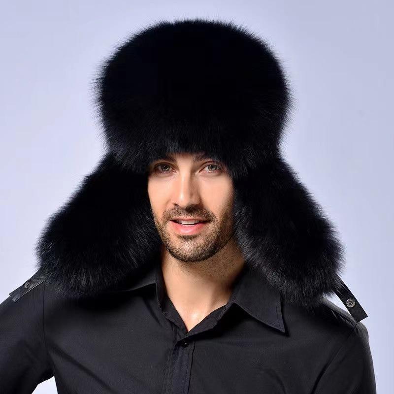 Шапка-ушанка из лисьего меха, мужская зимняя утепленная меховая шапка для велоспорта, теплая, ветрозащитная, с защитой ушей, лыжная шапка, русская, для улицы