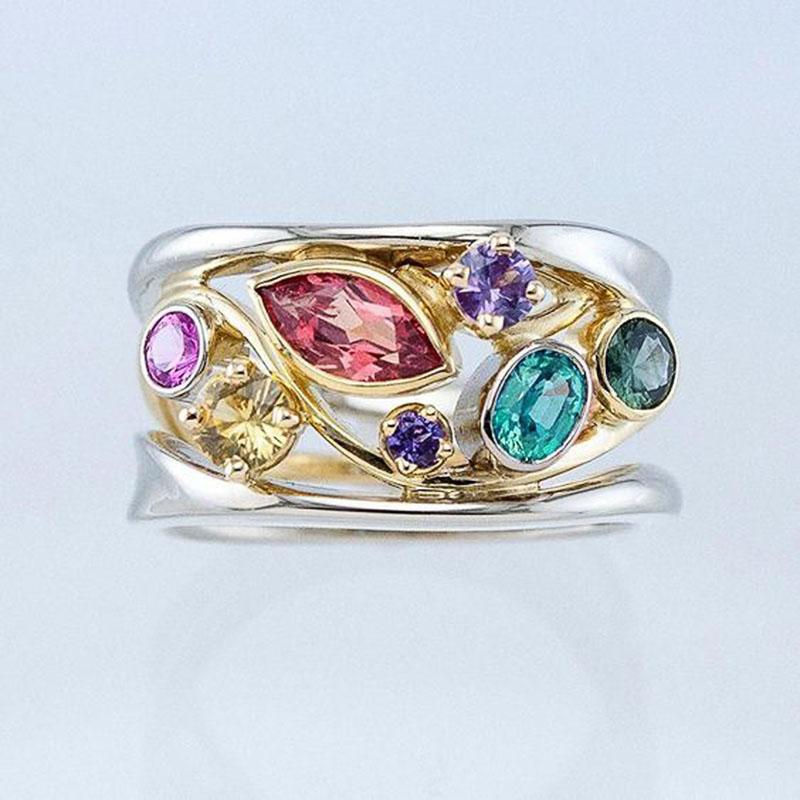Новые двухцветные цветные камни, распродажа, женское кольцо на палец, подарок на день рождения, годовщину, полый дизайн, модные женские украшения