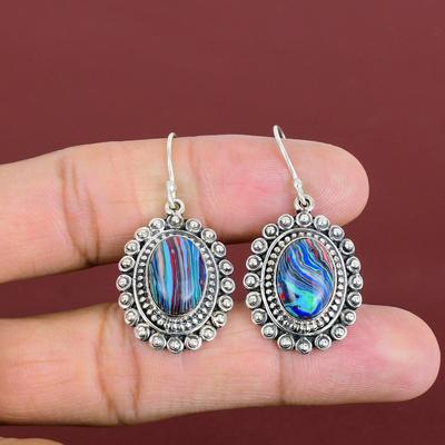 Серьги из радужного кальцита, Винтажные серьги-капли, Серьги из стерлингового серебра 925 пробы, Серьги ручной работы, Изящные украшения, Серьги-подвески, Подарки для нее