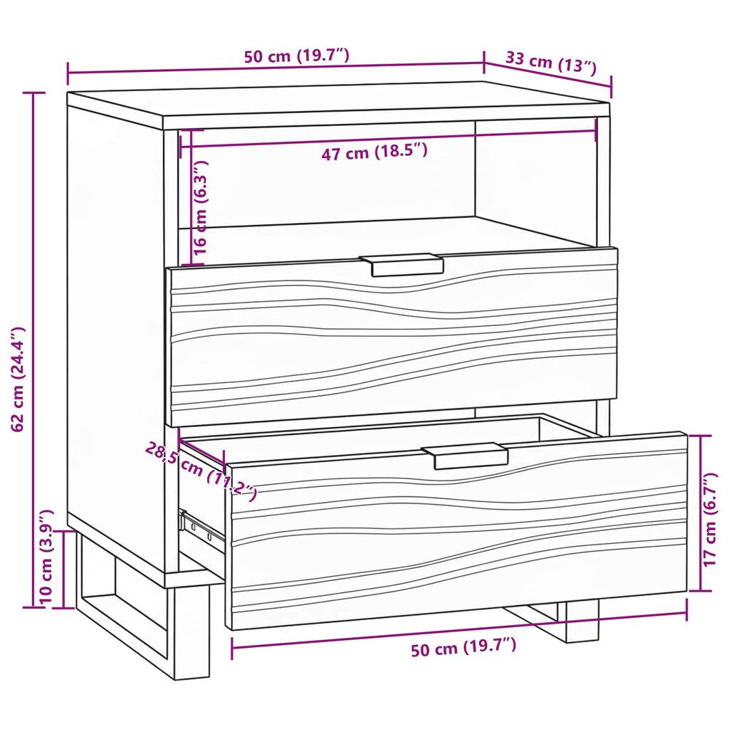 Nightstand Walnut 50 x 33 x 62 cm Engineered Wood