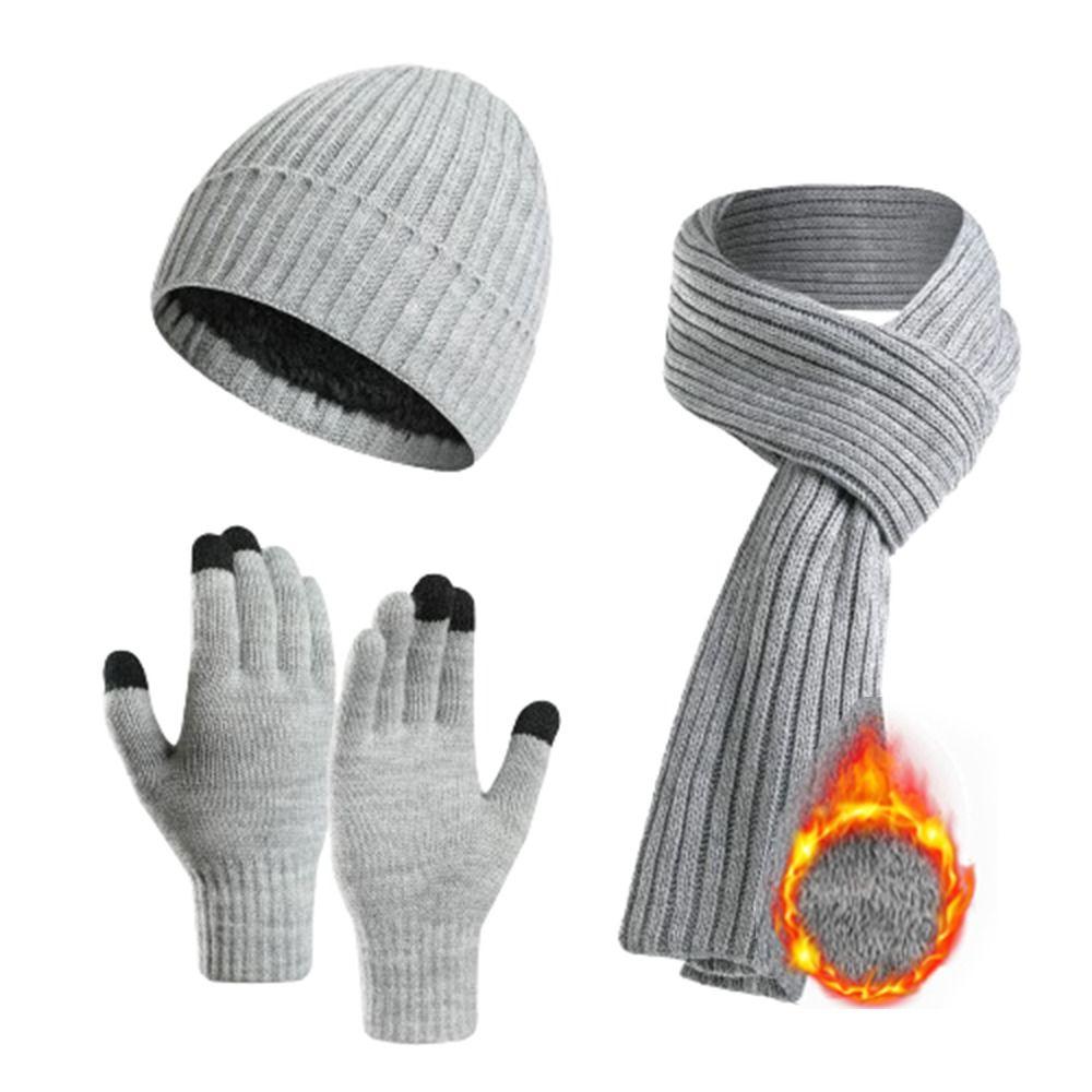 Однотонная вязаная шапка Мягкая зимняя шапка-бини с косами Простые перчатки для сенсорного экрана 3 шт./комплект Подарки