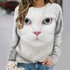 Cat Print Long Sleeves Tees Pullover Casual Loose Street Female Clothing Funny Cute Tops Fall/Winter Cotton Women's T-shirts