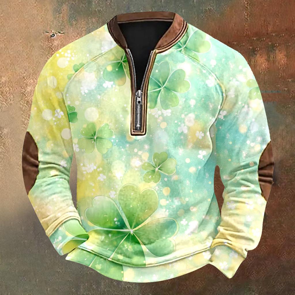 Men's St. Patrick's Day Vintage Casual Zip Sweatshirt Outdoor Casual Top