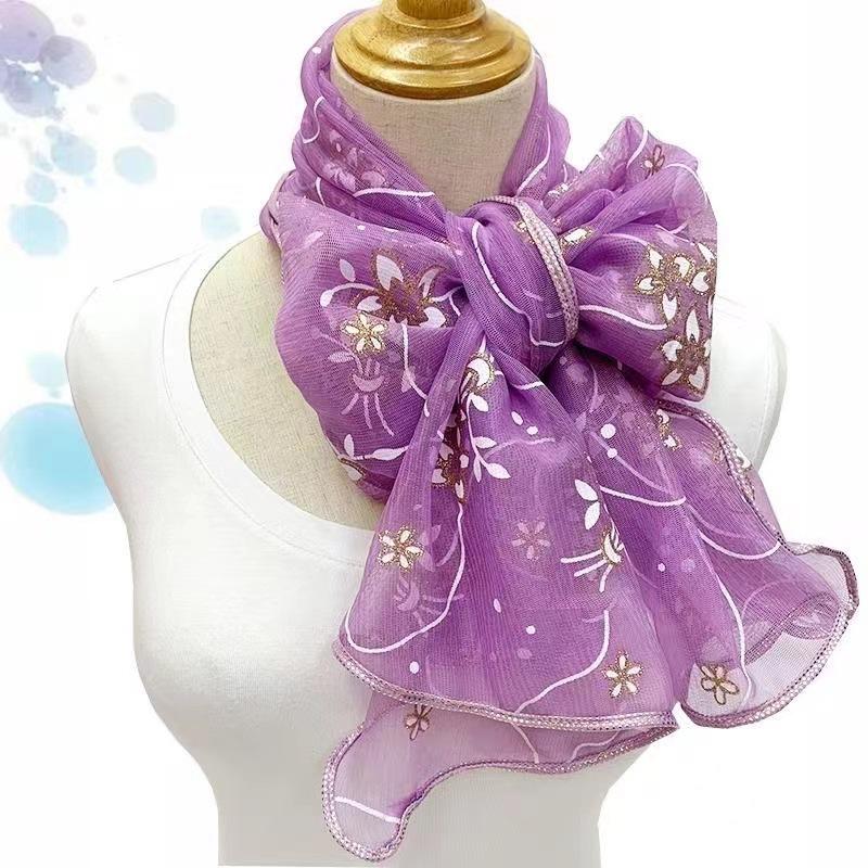 Ruffles Flower Embroidery Scarf Elegant Solid Color Breathable Shawl Women Head Wrap Outdoor Windproof Hijab Turban Travel Beach Towel
