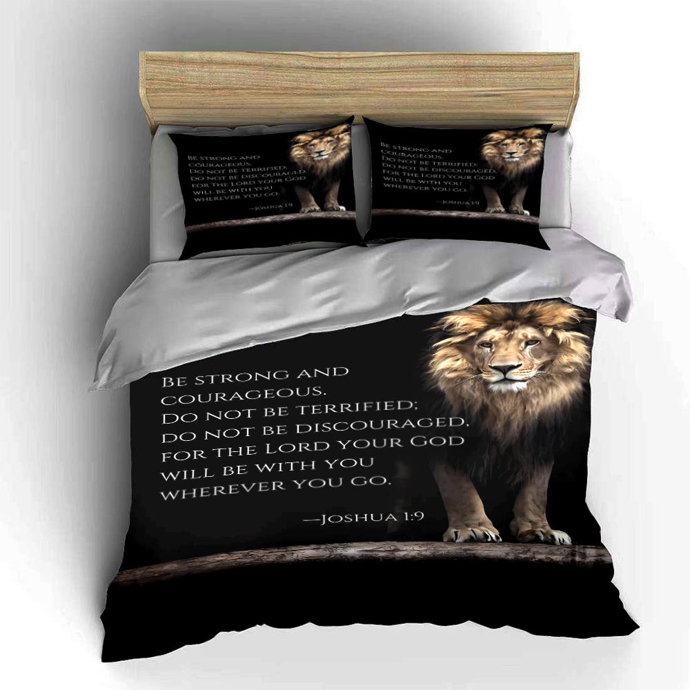 Lion Print Bedding Set with Bible Verse Bedding set (1 duvet cover, 2 pillowcases, duvet not included)