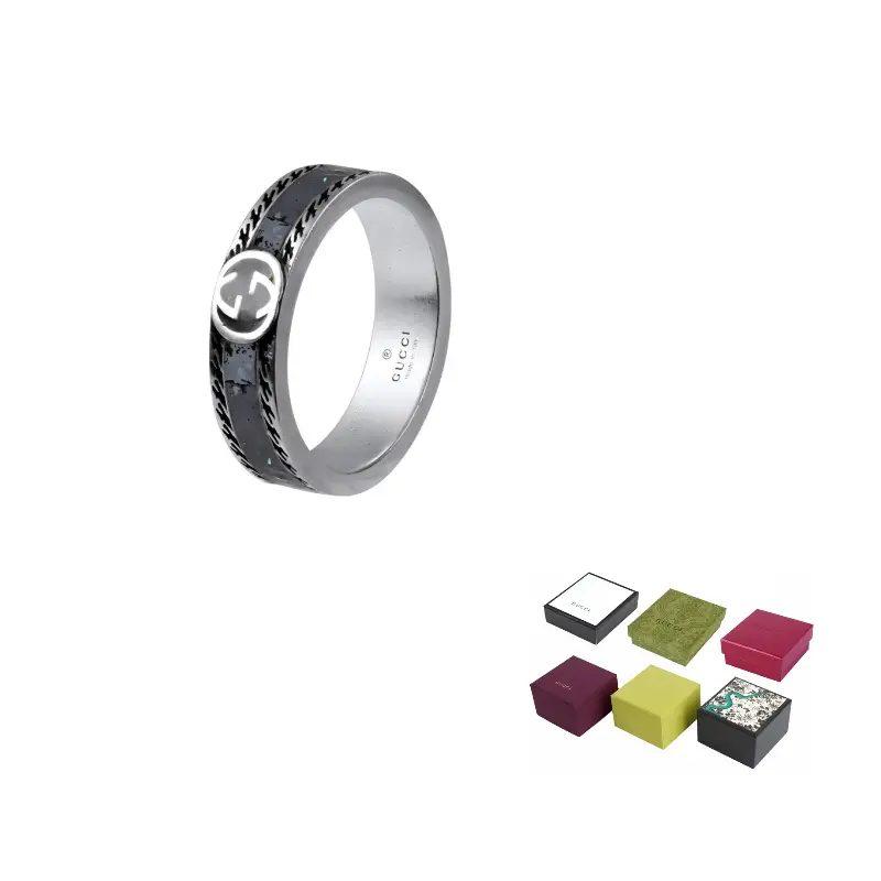 GUCCI GG 925 Sterling Silver Enamel Rings Women's Black 645573-J8410-1064