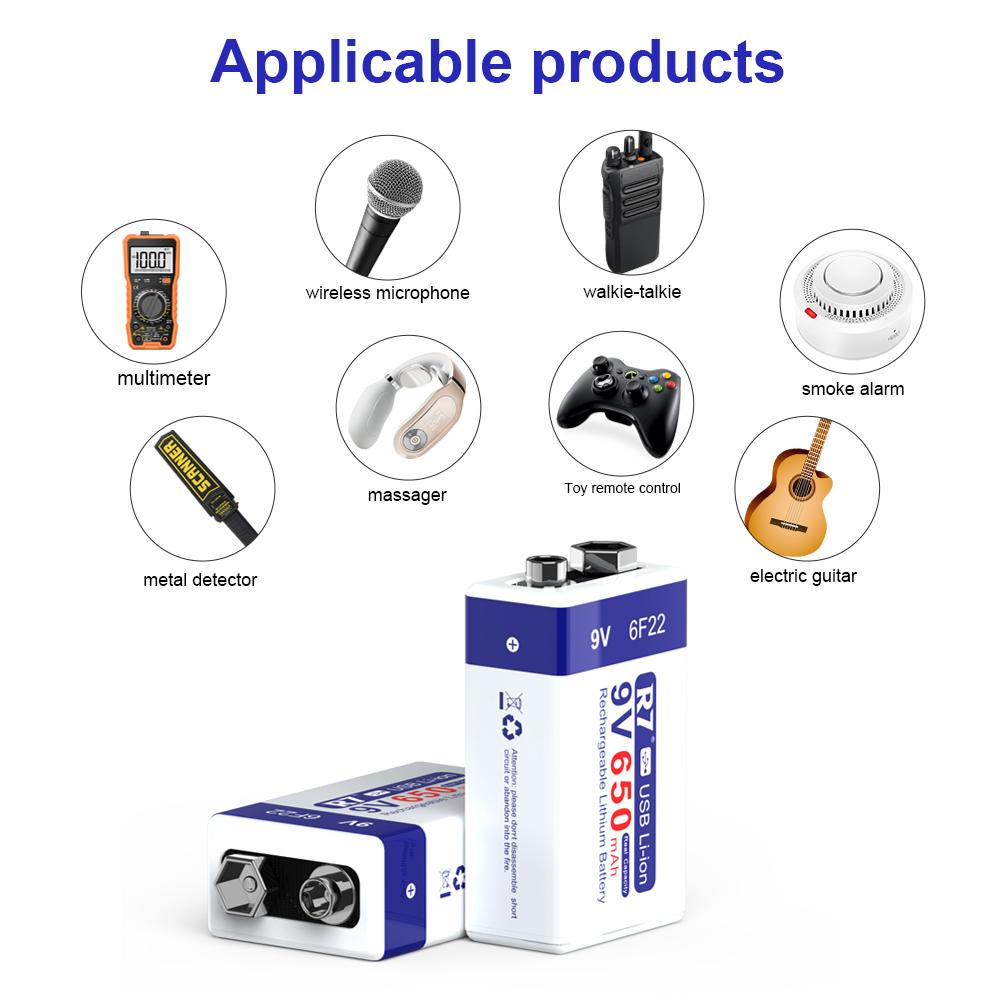 R7 9V USB батареи 6F22 аккумуляторные батареи 650mAh литиевые батареи многофункциональные батареи энергии для микрофона KTV металлоискателя