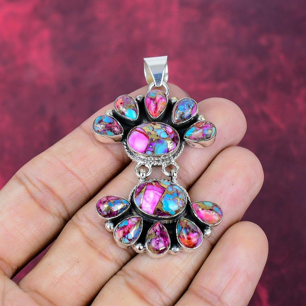 Pink Spiny Oyster Handmade Gemstone Pendant, 925 Solid Sterling Silver Pendant Antique Jewelry, For Engagement Gift